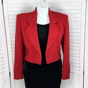 Vintage 80s J.G.‎ Hook Wool Crop Waist Blazer Jacket Brick Red Size 14